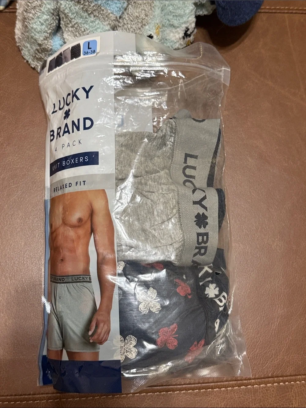 NWOT Lucky Brand Men’s 2 Pack Knit Boxers — Gray and Black with Floral Accent